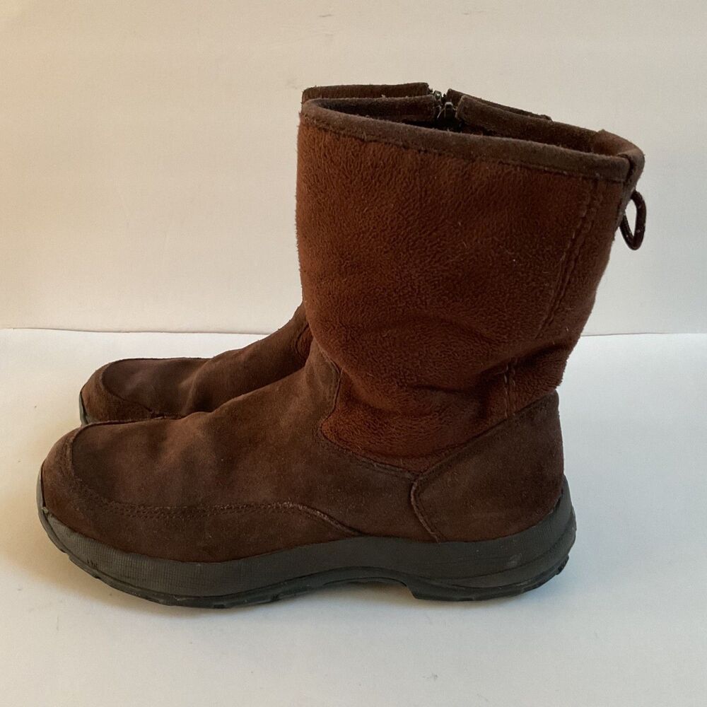 LL Bean Women's Brown Suede Fleece Lined Side Zipper Winter Boots Size 9 Medium